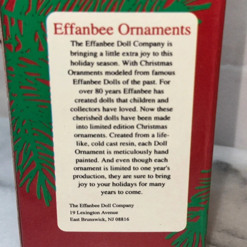 Effanbee Doll Company Patricia Kin Christmas Ornament 2000 Limited Edition Boxed
